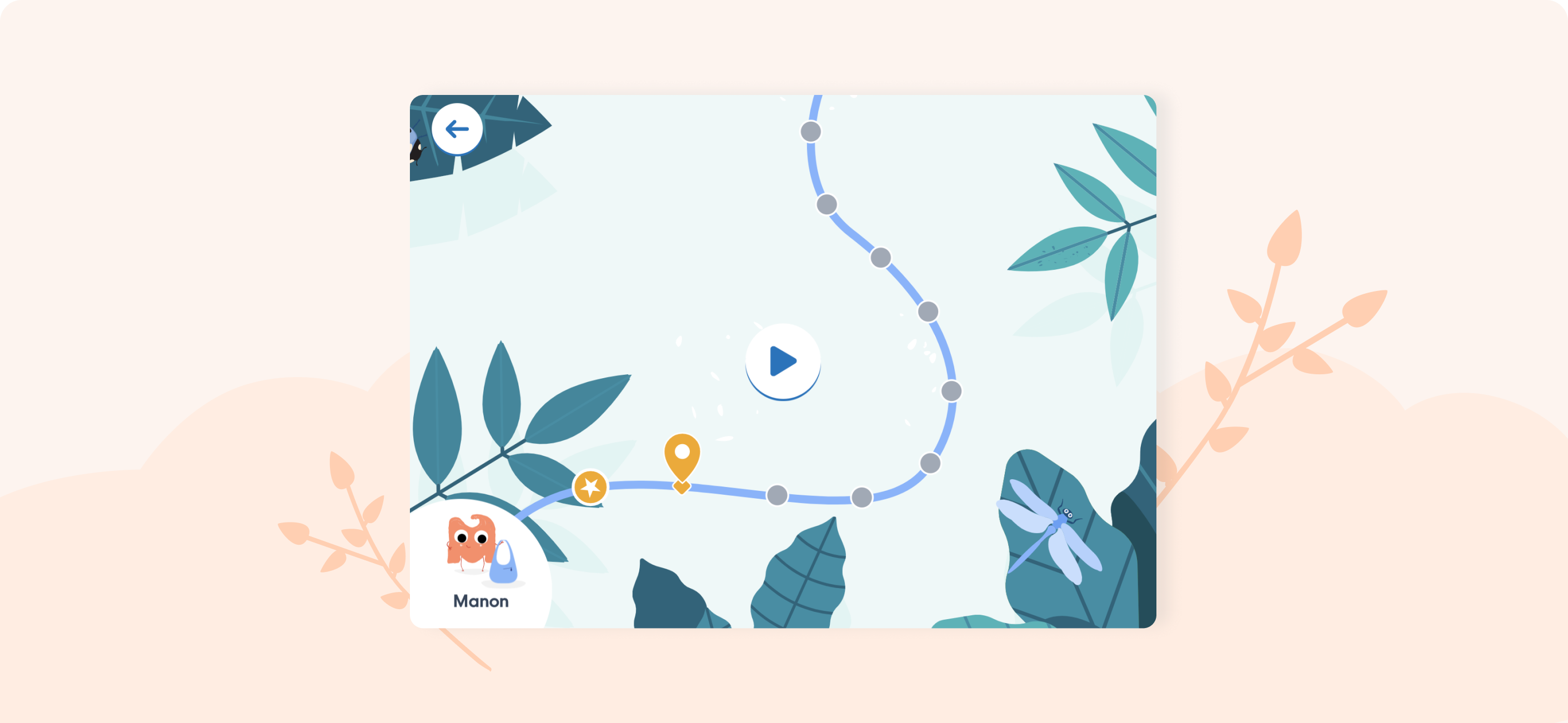 The Lalilo map: an illustrated jungle with a path of steps, a star already won, and the student's avatar in the corner